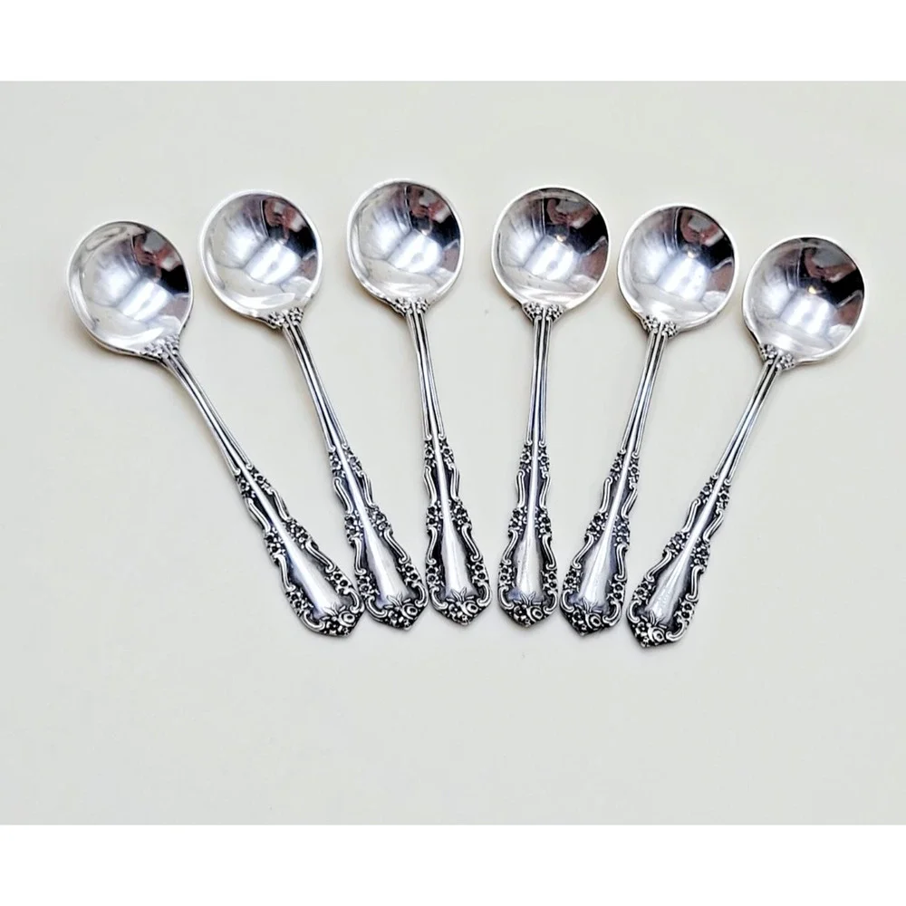 Rare Simpson Hall Miller Company Sterling Salt Spoon Set of 6 Spoons Descontinue